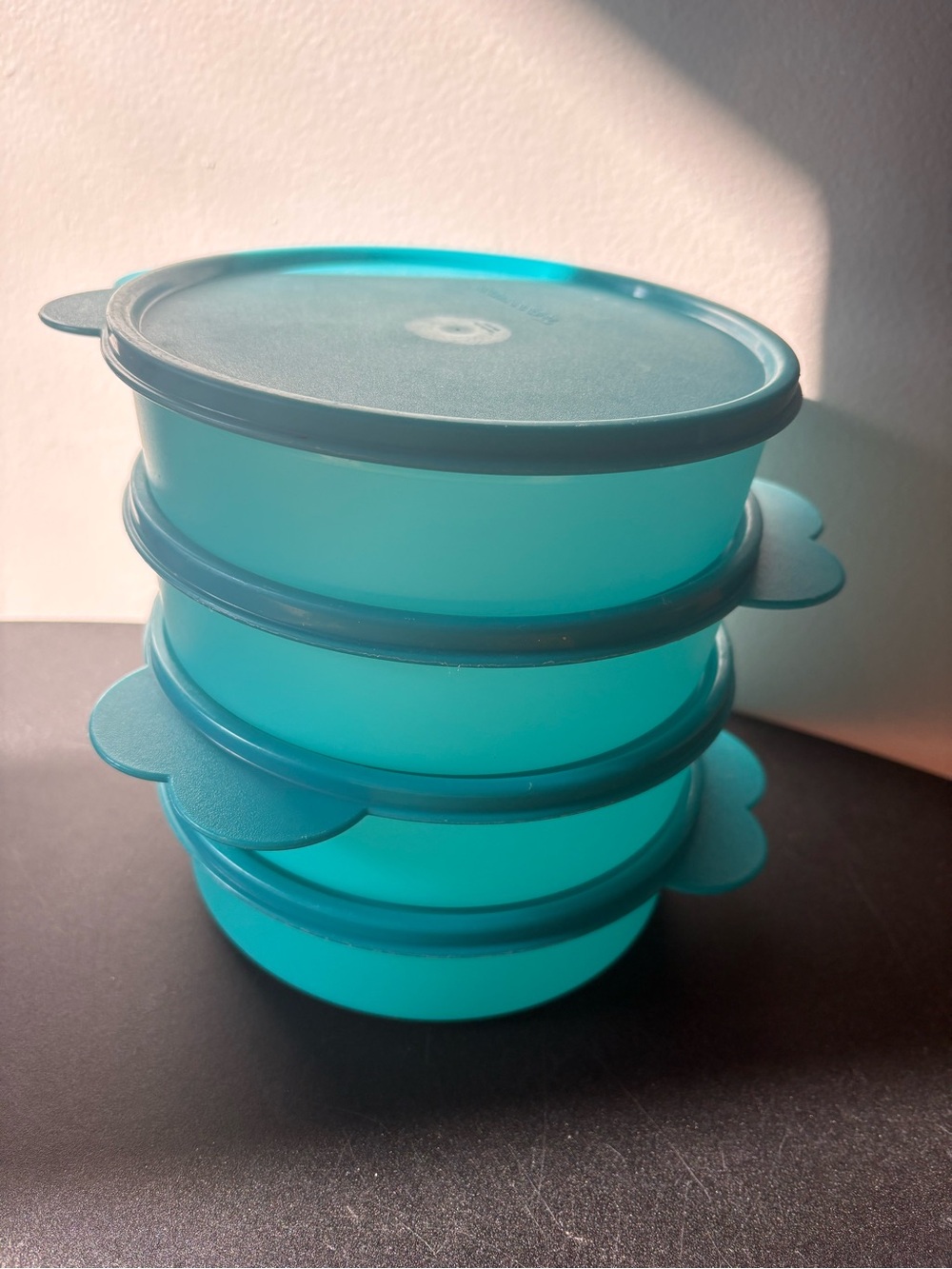 Tupperware Wonder Bowls 2 Cup - (Set of 4) Containers w/Seals Aqua #1405-16
